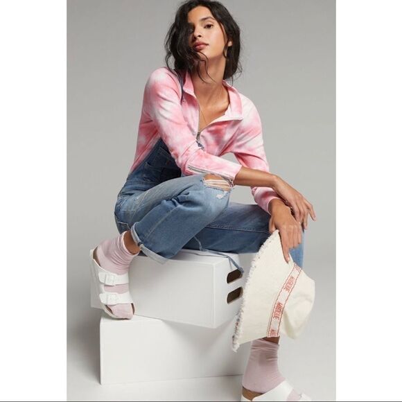 NEW Anthropologie Chaser Charley Pink Quarter-Zip Tie-Dye Pullover Jacket Medium - Picture 2 of 4